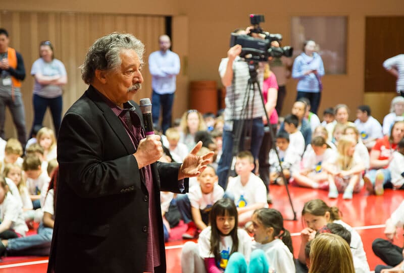 a man speaking into microphone