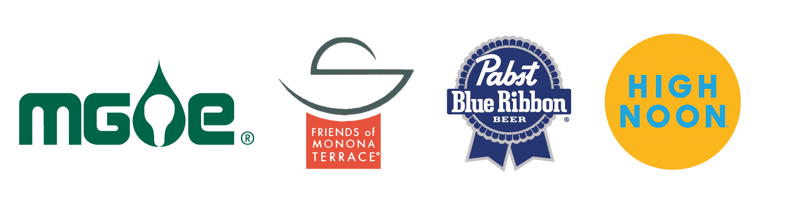 Event sponsor logos: MG&E, Friends of Monona Terrace, Pabst Blue Ribbon, and High Noon.