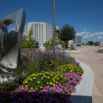 Monona Terrace Rooftop Sculpture with flowerbed