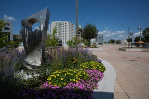 Monona Terrace Rooftop Sculpture with flowerbed