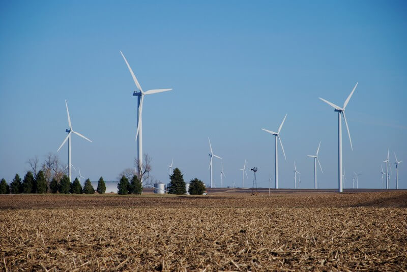 A distant view of windmills