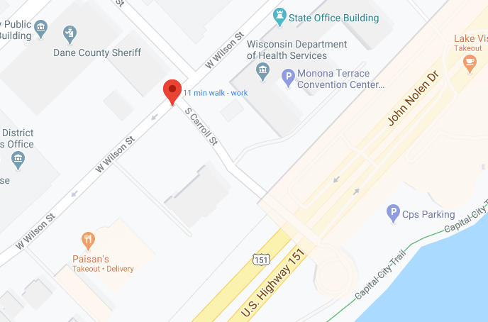W. Wilson Street Parking Entrance and Monona Terrace Drop-off Lane on Google Map