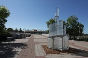 Monona Terrace outdoor path with Turning sculpture