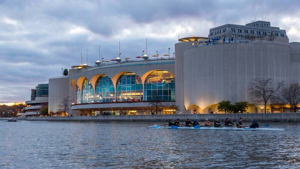 Evening lake view of Monona Terrace