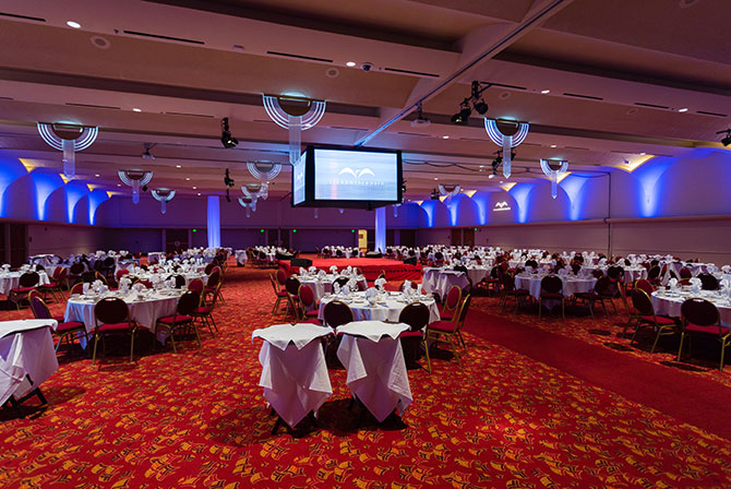 Banquet room with multiple tables