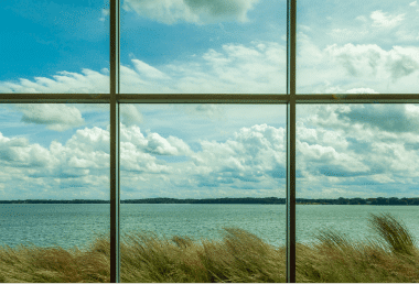 Clear view of a lake through a window
