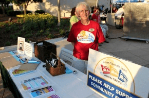 Elder lady volunteering at a donation activity with Monona Terrace