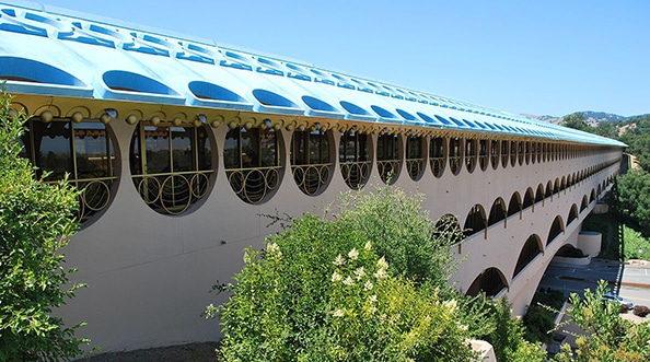 A picture of an exhibit at the Rooftop with lake view in the background